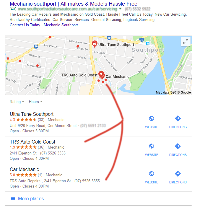Google My Business Listing for Mechanic Southport